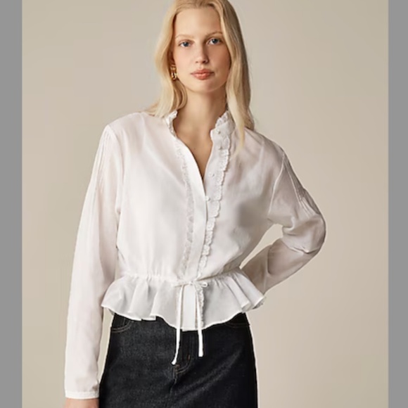 NWT JCREW Lace-Trim Cinched-Waist Top in Cotton Voile - Picture 1 of 8